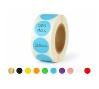 Rubigo Adesivi rotondi colorati, 25 mm, 500 adesivi rotondi, 10 colori assortiti, semi-lucidi, scrivibili, facili da staccare e resistenti, per calendari, agende, artigianato, ufficio e scuola (blu