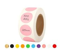 Rubigo Adesivi rotondi colorati da 25 mm, 500 adesivi rotondi, 10 colori assortiti, semi-lucidi, scrivibili, facili da staccare e resistenti, per calendari, agende, artigianato, ufficio e scuola (rosa