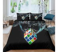 RubikCubeSet Di Copripiumino morbida microfibra 3 Pezzi stampa di 3D con cerniera ColorfulPuzzleStyle copripiumino con federa soffice ultra morbido e traspirante for bambini Single（140x200cm）