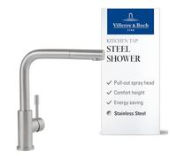 Villeroy & Boch Steel Shower rubinetto da cucina, estraibile, orientabile, 969701LC, Steel Shower acciaio inox spazzolato [Rubinetti da Cucina]