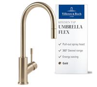 Villeroy & Boch Umbrella rubinetto da cucina, estraibile, orientabile, 92540003, Umbrella oro opaco [Rubinetti da Cucina]