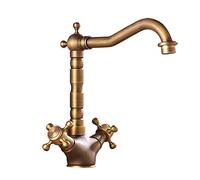 Rubinetteria vintage per lavabo da bagno, miscelatore per lavabo con doppia maniglia a croce, miscelatore con bocca girevole a 360°, rubinetto per lavabo in ottone, miscelatore per bagno con acqua