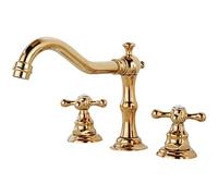 Rubinetti a 3 fori for lavabo da bagno Miscelatore for Rubinetto a due maniglie for diviso Acqua fredda e calda for in ottone-Oro(Gold)