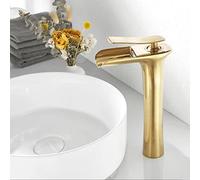 Rubinetti a cascata per lavabo bagno oro spazzolato, ottone, rubinetti per lavabo acqua calda e fredda, rubinetto lavabo monoforo monocomando, alto Efficency