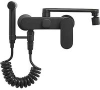 rubinetti a Parete Nero con Pistola Spray Multifunzione in Ottone Caldo e Freddo Mixer Cucina Girevole rubinetto-25 (Colore: 30 cm)