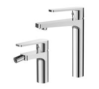 Inbagno Set rubinetti miscelatori lavabo Alto e Bidet Quadrati, Design Squadrato, rubinetteria in Ottone Cromato, Recta