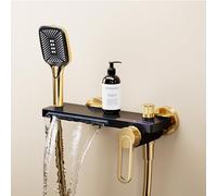 Rubinetti da bagno a cascata da parete, miscelatore cromato e nero dorato con attacco doccia, lussuoso riempitivo per vasca da bagno per docce moderne, design elegante e facile installazione.