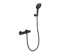 Rubinetti da bagno con miscelatore termostatico doccia, set di rubinetto doccia in ottone cascata a parete con doccetta ABS anti-scottatura con pulsante di sicurezza 38 °C e connessione universale G