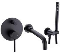 Rubinetti da Bagno e soffioni Set Doccia Set Miscelatore valvola 2 funzionalità Miscelatore vano tocchetto Caldo e Freddo Tono da Doccia da Bagno a Parete Fredda con Doccia a Mano, Oro (Nero)