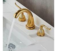 Rubinetti da bagno for lavabo 3 fori, rubinetto lavabo in ottone bagno, beccuccio miscelatore doppi manici, rubinetto miscelatore lavello caldo e freddo, rubinetto lavabo bagno 2 maniglie, oro (Color