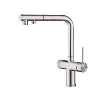 Rubinetti da Cucina a 3 Vie con doccetta Estraibile, Miscelatore per lavello da Cucina in Acciaio Inox Spazzolato, Doppia Maniglia a 3 Vie