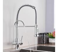 Rubinetti da cucina a 3 vie Miscelatore per lavello con filtro estraibile, Rubinetto da cucina con rotazione a 360°, Miscelatori per lavello da cucina Doppia leva monoforo, Cromato charitable