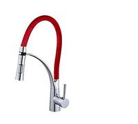 Rubinetti da Cucina a LED con in Gomma Rubinetto per Miscelatore cromata con aeratore per Manico Singolo Cucina Tira Verso Il Basso la flessibilità Universale della Gru a Ponte, con Cromo (Rosso con