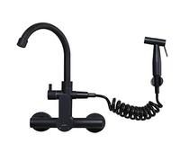 Rubinetti da cucina a parete Doppio foro Nero 304 Lavello Miscelatore Lavanderia Piscina Pistola a spruzzo di acqua calda Design durevole ed elegante