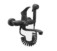Rubinetti da cucina a parete Nero Caldo e Freddo Doppio foro Girevole in ottone Miscelatore for lavello con pistola a spruzzo Rubinetto for bagno-25 cm(20cm)