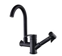 Rubinetti da Cucina con doccetta Estraibile Pistola a spruzzo telescopica in Ottone Nero Rubinetto Multifunzione Rotante per Acqua Calda e Fredda