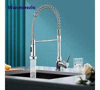 Rubinetti da cucina estraibili a molla Testa di spruzzo a flusso Rubinetto per acqua calda fredda Rubinetto per miscelatore da cucina con rotazione in acciaio inossidabile Gru Black Chrome
