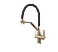 Rubinetti da cucina filtrati, pulizia del rubinetto della cucina 360 rotazione del rubinetto del filtro dell'acqua della cucina tre modi rubinetto della cucina per lavelli in roulotte e case (oro