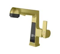 Rubinetti da Cucina for Bagno a LED con doccetta Estraibile, Rubinetto con Display Digitale della Temperatura, for Rubinetto in Ottone a 1 o 3 Fori, Grigio(Brushed Gold)