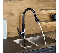 Rubinetti da cucina Miscelatore estraibile Doccetta nera cromata Ottone tipo vaso Rubinetti da cucina Rubinetto da cucina estraibile Pulsante per interruttore Pulizia Miscelatori per lavello