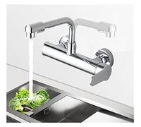 Rubinetti da cucina neri Ottone 360 Ruota a doppio foro Rubinetto da bagno in argento con montaggio a parete Acqua calda fredda Rubinetto for lavabo pieghevole a gru(Chrome 2)