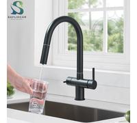 Rubinetti da cucina neri puri Beccuccio estraibile Rubinetto per lavello da cucina a doppia maniglia Gru per acqua calda e fredda per la cucina Brushed Nickel