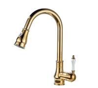 Rubinetti da Cucina Retrò Vintage con Doccetta Estraibile Miscelatore Cucina Lavello 1 Foro Bocca Girevole Maniglia Singola Rubinetto da Cucina Oro Caldo E Freddo Rubinetti per Lavello Cucina