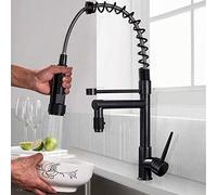 Rubinetti da cucina Rubinetto piano for bagno nero monocomando for acqua calda e fredda a doppia bocca girevole Miscelatore Un foro