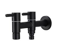 Rubinetti da parete per lavatrice da balcone, rubinetto per lavabo, doppio manico in ottone e prese d'acqua, attacco G 1/2", colore nero