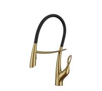 Rubinetti della cucina, Rubinetto da cucina di lusso in ottone grigio pistola, design estraibile con aspirazione magnetica Maniglia singola for lavello a 2 funzioni doppio comando freddo e caldo(Gold)