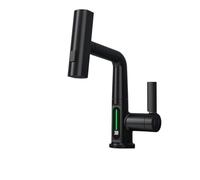 Rubinetti della Cucina, Rubinetto da cucina estraibile a cascata, rubinetti miscelatori caldo freddo con display digitale intelligente bianco, rubinetto for lavabo sollevamento lavello girevole(Noir)