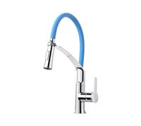 Rubinetti della Cucina, Rubinetto da cucina Maniglia singola in ottone massiccio, rubinetto for lavello a un foro con spruzzatore a discesa moderno collo in gomma girevole a 360° Rubb(Blauw,G3/8)