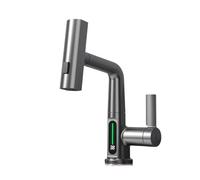 Rubinetti della cucina, Rubinetto for lavabo a cascata estraibile for cucina e bagno, Display digitale for temperatura pioggia Nessuna batteria Acciaio inossidabile SUS604(A-Gun Grey)