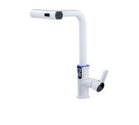 Rubinetti della cucina, Rubinetto for lavabo a cascata estraibile for cucina e bagno, Display digitale for temperatura pioggia Nessuna batteria Acciaio inossidabile SUS604(B-White)
