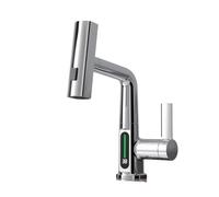 Rubinetti della cucina, Rubinetto for lavabo a cascata estraibile for cucina e bagno, Display digitale for temperatura pioggia Nessuna batteria Acciaio inossidabile SUS604(A-Silvery)