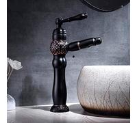Rubinetti for il bagno for il lavandino con doccetta estraibile in ottone stile europeo bronzo nero antico intagliato estraibile lavabo caldo e freddo(Short)