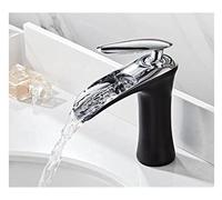 Rubinetti for lavabo cascata rubinetto bagno singolo manico miscelatore tappo bianco oro in ottone lavello acqua gru argento(Black and chrome)