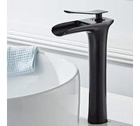 Rubinetti for lavabo Cascata Rubinetto for bagno Miscelatore monocomando for vasca Nero Oro Lavello in ottone Gru for acqua Argento(Black Oil Brushed T)