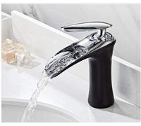 Rubinetti for lavabo Cascata Rubinetto for bagno Miscelatore monocomando Vasca da bagno Oro bianco Lavello in ottone Gru ad acqua Argento(Black Chrome Short)