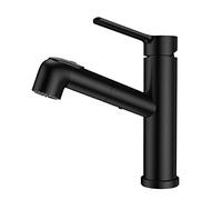 Rubinetti for lavabo con doccetta estraibile, rubinetto for in acciaio inox nero, acqua calda e fredda