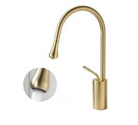 Rubinetti for Lavandini da Bagno in Stile Goccia ad Arco Alto, Rubinetto Acqua Fredda e Calda Ottone con Foro Singolo Rotazione °, Camper, Lavabo, Cucina, Bar, Ciotola(Gold,Low Style)