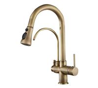 Rubinetti for lavello da cucina a 3 vie antichi con doccetta estraibile, rubinetto girevole in ottone a 3 vie B(B)