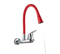 Rubinetti in ottone cromato nero for lavello da cucina, miscelatore a parete a doppio foro(RED)