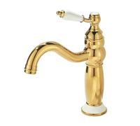 Rubinetti in stile retrò, caldi e freddi, lavabo, lavabo monoforo dorato, interamente in rame, oro corto [versione in ceramica]