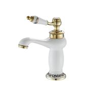 Rubinetti in stile vintage bronzo antico in ottone per lavabo da bagno - Rubinetto miscelatore monocomando caldo e freddo con manico in ceramica bianca (bianco)