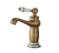 Rubinetti in stile vintage bronzo antico in ottone per lavabo da bagno - Rubinetto miscelatore monocomando caldo e freddo con manico in ceramica bianca (antico)