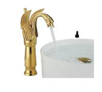 Rubinetti in stile vintage dorato di lusso per lavabo del bagno, rubinetto vintage in rame a forma di cigno stile personalità alla moda montaggio a ponte miscelatore caldo e freddo rubinetto nero per