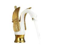 Rubinetti in stile vintage dorato di lusso per lavandino del bagno, rubinetto vintage in rame a forma di cigno stile personalità moda montaggio a ponte miscelatore caldo e freddo nero rubinetto per