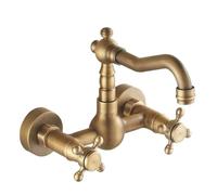 Rubinetti in stile vintage Miscelatore for lavabo da cucina in ottone antico retrò vintage, rubinetto girevole a parete, con doppia maniglia a croce