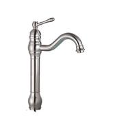 Rubinetti in stile vintage Ottone antico ottone montato sul ponte rubinetto del bagno lavabo miscelatore caldo freddo gru colonna d'acqua stile alto corto(Brushed Nickel High)